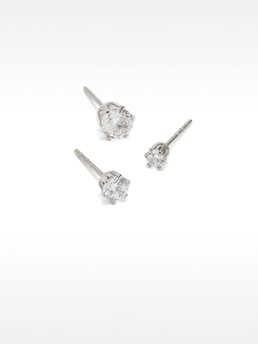 Set De Pendientes Cortos Con Brillo plateado