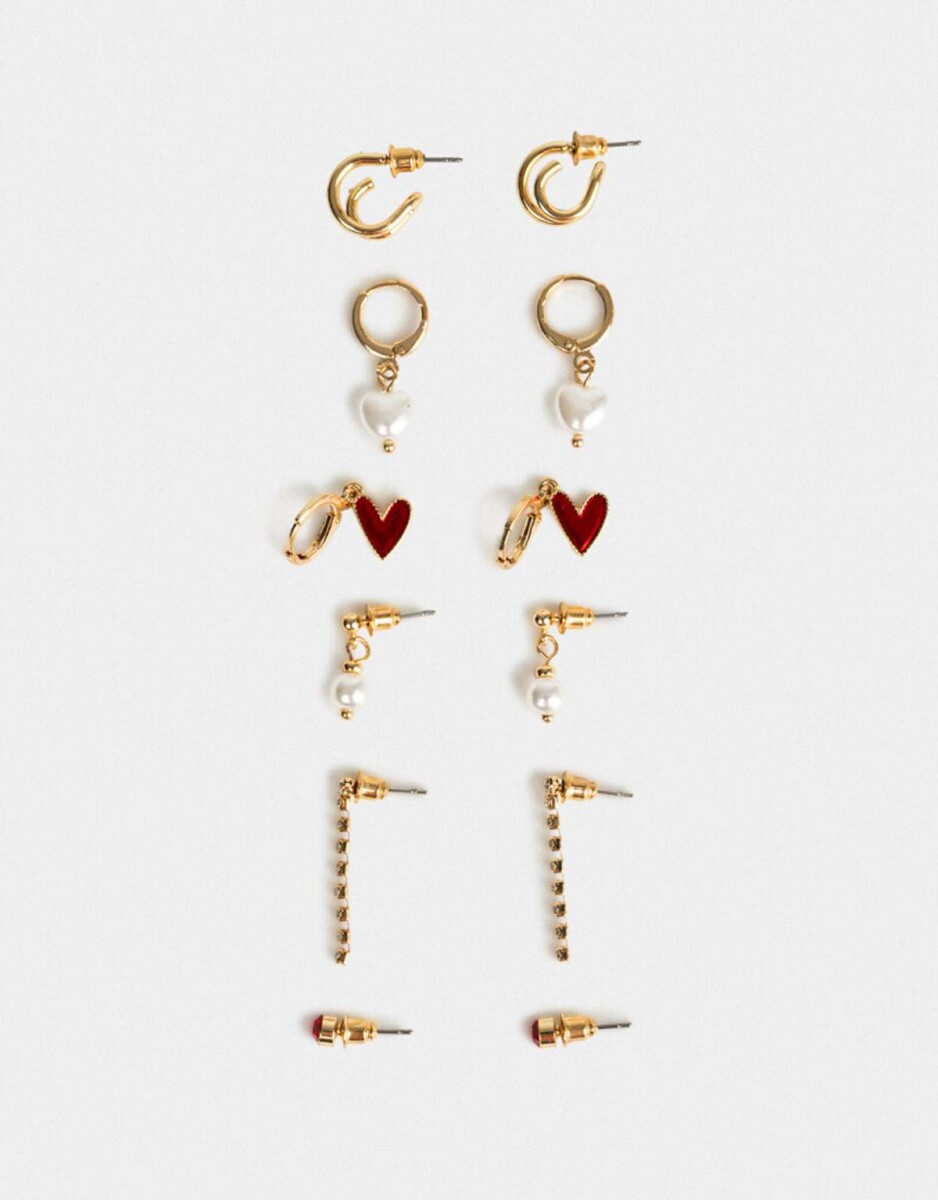 Set De Aros Con Corazón - Dorado 