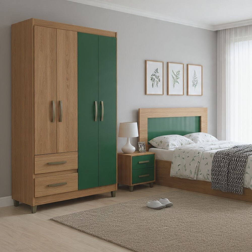 ROPERO 4 PUERTAS 2 CAJONES GUARDARROPA ARMARIO CLOSET PLACARD COLOR MADERA VERDE