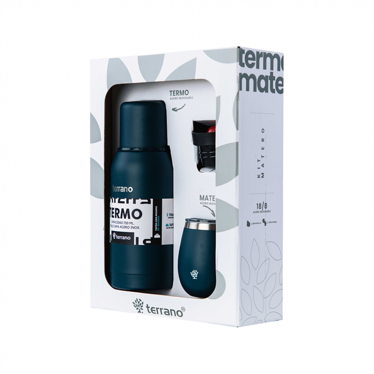 KIT V1 TERMO CLASICO 750ML SIN MANIJA - TERRANO KIT V1 MATE + TERMO CLASICO 750ML AZUL 
