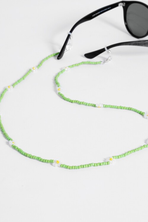 Sujetador de lentes mostacillas con flor verde