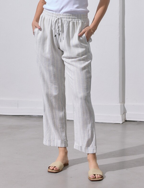 Pantalon Lino Lineas CRUDO/MULTI
