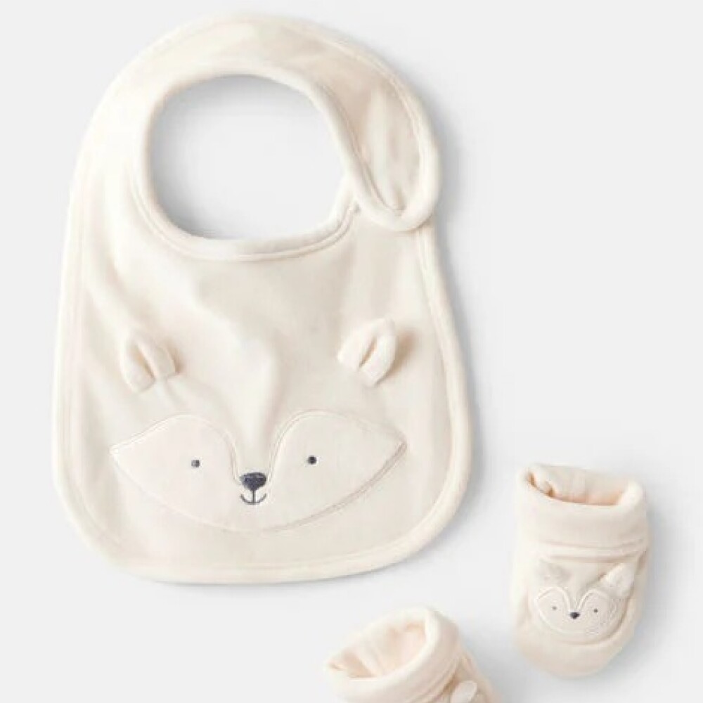Set babero y zapatitos primer muda Carters blanco