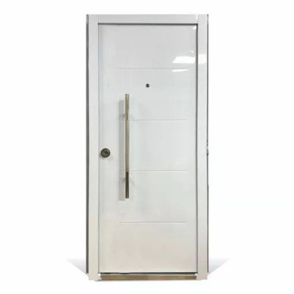 PUERTA SEMI BLINDADA DOBLE CHAPA CON BARRAL REDONDO DERECHA - BLANCA 