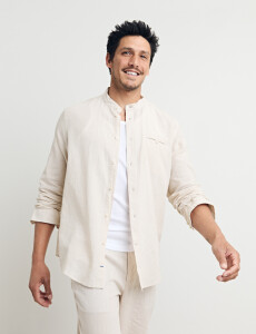 011954 CAMISA HARRINGTON LABEL LINO Beige
