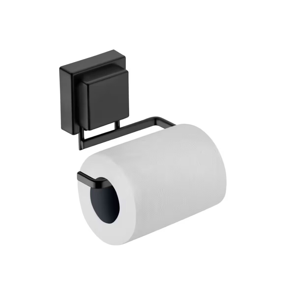 PORTARROLLO CON VENTOSA CUADRADA NEGRO MATE Portarrollo Con Ventosa Cuadrada Negro Mate