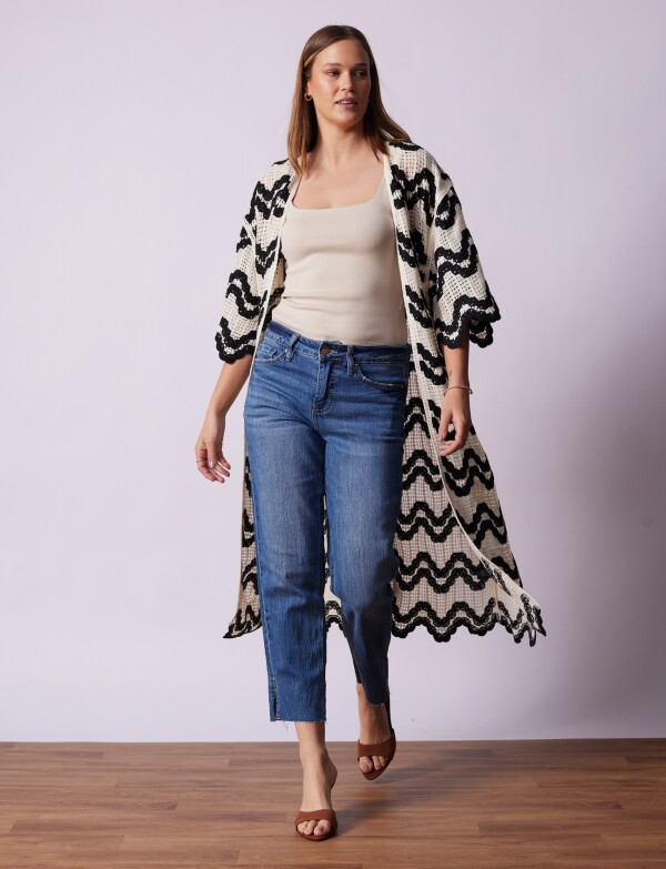 Cardigan Largo Crochet NEGRO/CRUDO