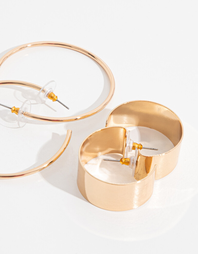 Aros Argollas Set Metal Set De Argollas Bañadas En Oro - Dorado