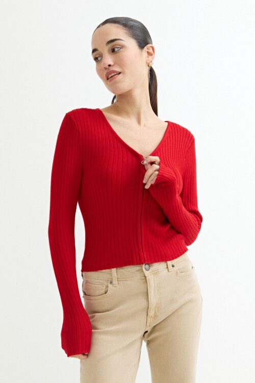 Sweater con cierre frontal ROJO