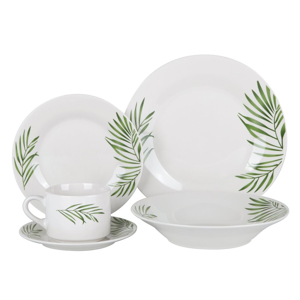 JUEGO DE VAJILLA PORCELANA 20 PZAS HOJAS VERDES 