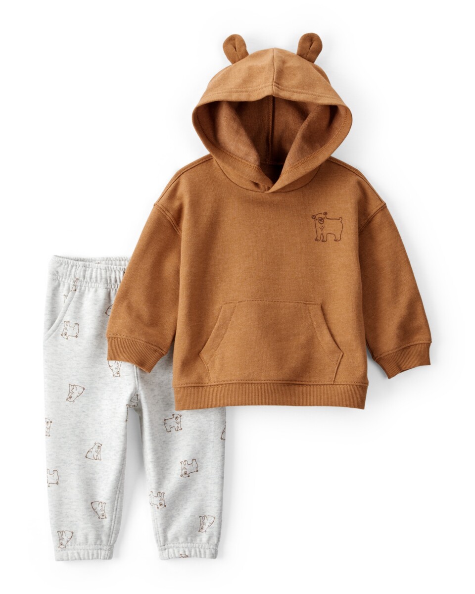 Set dos piezas de algodón, pantalón y canguro, diseño osos. Talles 6-24M 