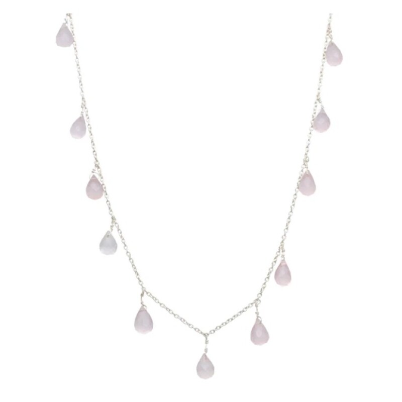 Cadena Gotas-Plata 925-Piedra Cuarzo rosa-CD2008 Conpiedra