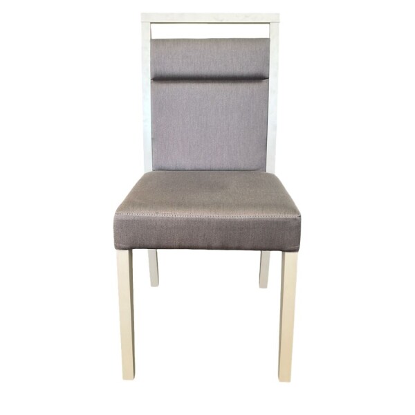 SILLA EN MADERA LACA BLANCA - TAPIZADA TELA GRIS SILLA EN MADERA LACA BLANCA - TAPIZADA TELA GRIS