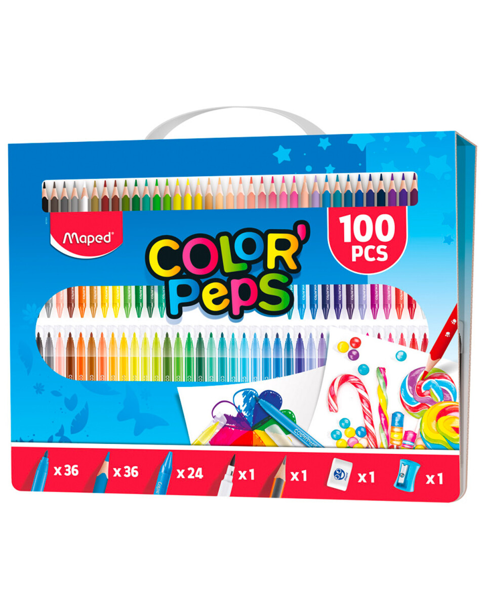 Maletín artístico Maped Color Peps 100 piezas lápices crayones goma sacapuntas 