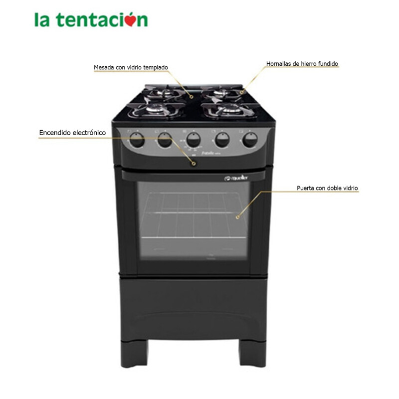 Cocina Mueller Vetro Fratello 4b Color Negro Mate Con Puerta Con Visor 220v Cocina Mueller Vetro Fratello 4b Color Negro Mate Con Puerta Con Visor 220v