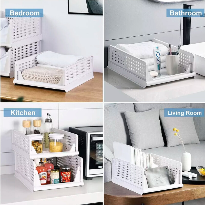 Set x2 Cesto organizador apilable baja M BLANCO