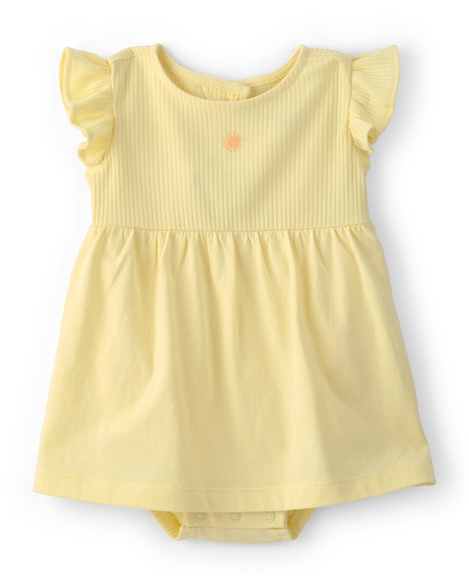 Vestido de algodón, amarillo con sol bordado 