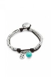 PULSERA DE BOLAS EN ALEACIÓN DE METALES BAÑADAS EN PLATA DE LEY CON CUERO Y MURANO TURQUESA Pulsera