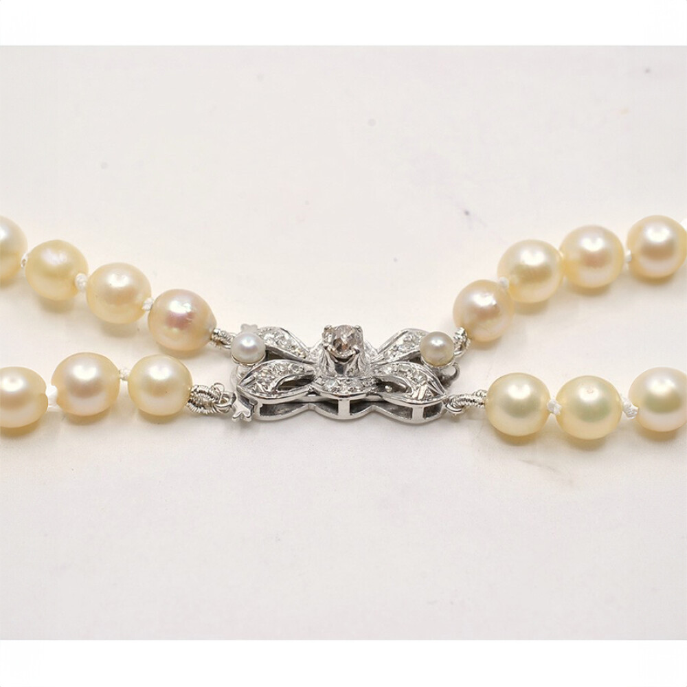 Collar Perlas De Cultivo Dos Vueltas, Broche De Oro 18 K, Brillantes Y Perlas Collar Perlas De Cultivo Dos Vueltas, Broche De Oro 18 K, Brillantes Y Perlas