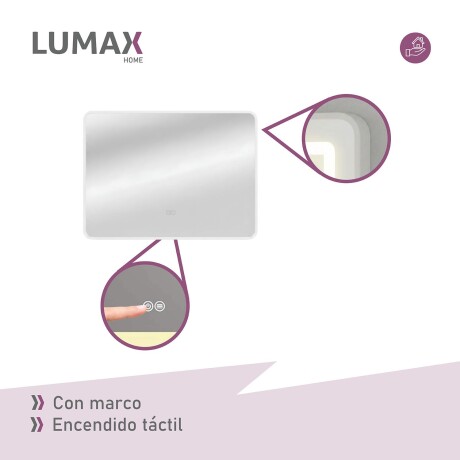 Espejo Horizontal Lumax c/marco desempañador y luz 90x70cm Blanco