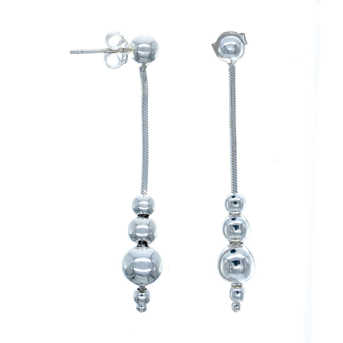 Caravanas largas de plata 925 con cuatro cuentas. 