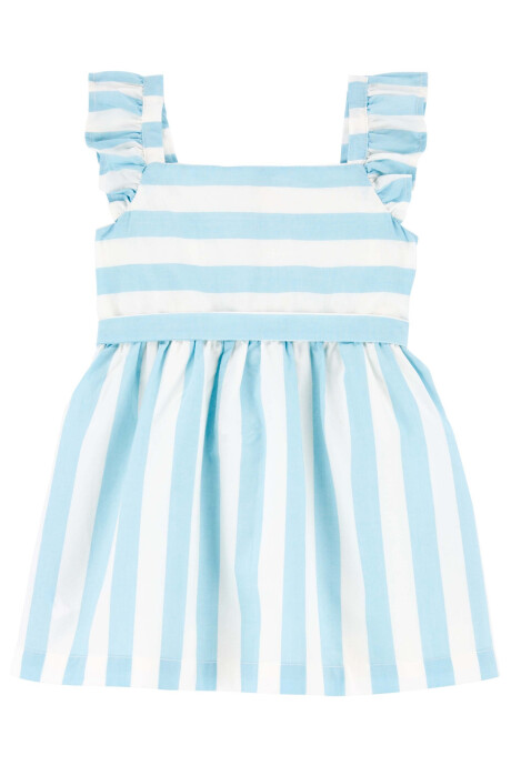 Vestido de popelina con volantes y lazo, diseño a rayas Vestido de popelina con volantes y lazo, diseño a rayas