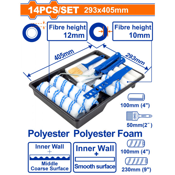 KIT 14 EN 1 RODILLO PINCEL REPUESTO BANDEJA WADFOW WCB3H13 KIT 14 EN 1 RODILLO PINCEL REPUESTO BANDEJA WADFOW WCB3H13