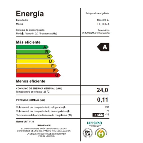 Heladera Futura de 354 litros FUT-350NFD-X Heladera Futura de 354 litros FUT-350NFD-X