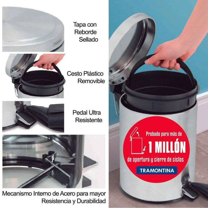 Papelera Basurero Tramontina con pedal y cubo plástico 30 L Papelera Basurero Tramontina con pedal y cubo plástico 30 L