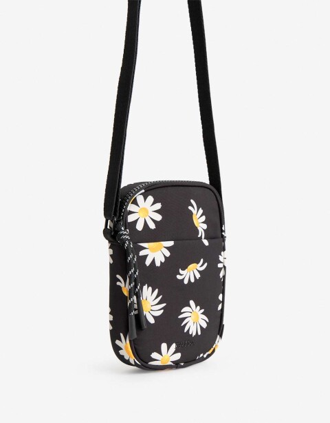 Complemento Marroquinería Nylon Porta Celular Con Asa Regulable - Estampado Flores