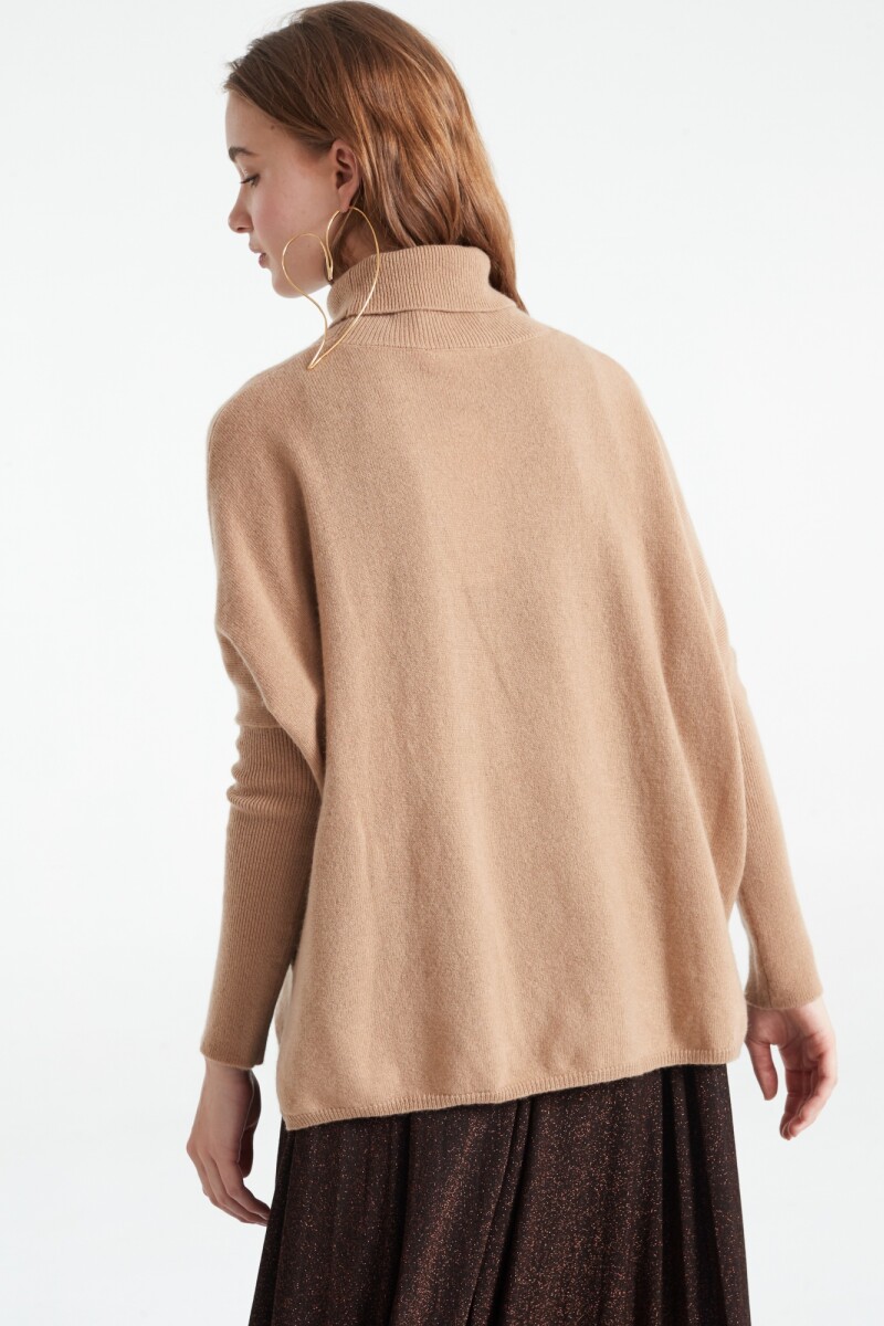 PONCHO LARGE COL ROULE Camel