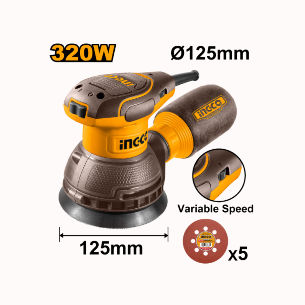 Lijadora INGCO Roto Orbital 125mm - 320W 