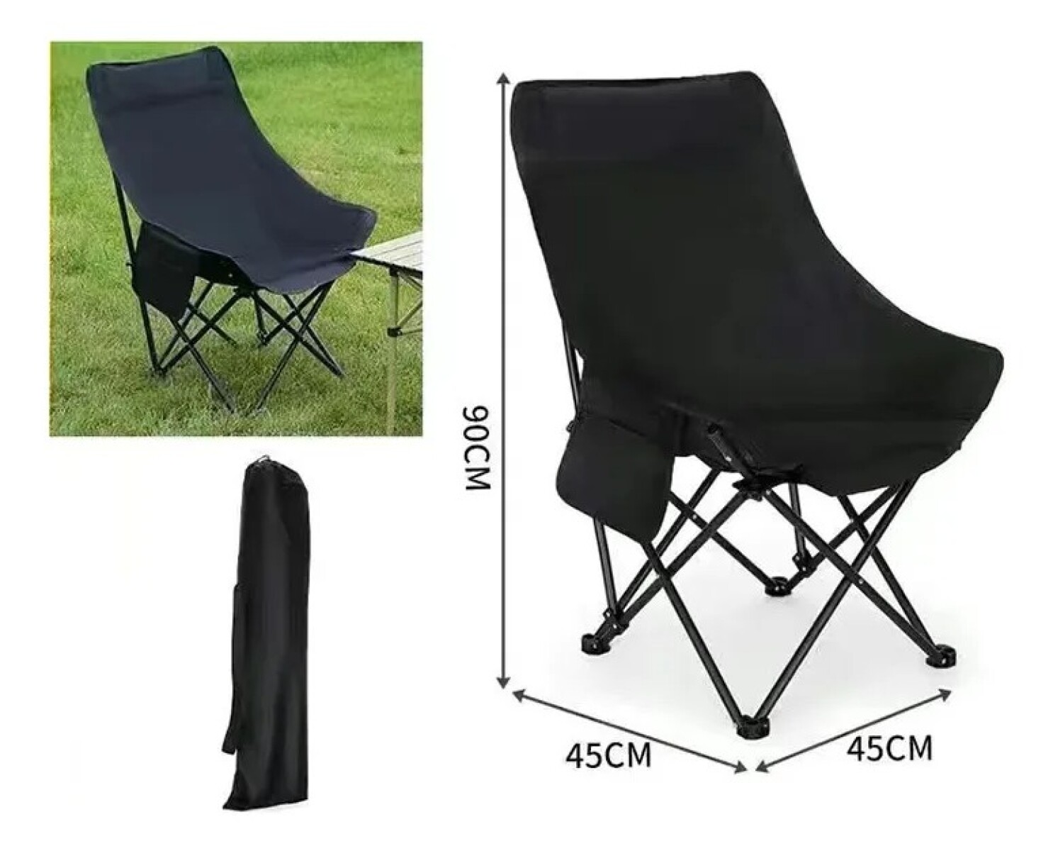 Silla Moon Chair Plegable Reforzada - NEGRO 