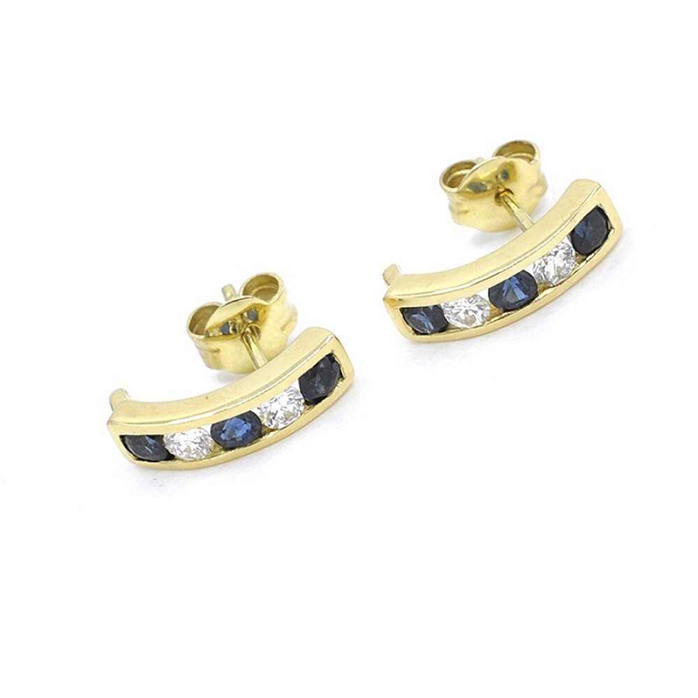 Caravanas En Oro 18K, Zafiros Y Brillantes Caravanas En Oro 18K, Zafiros Y Brillantes
