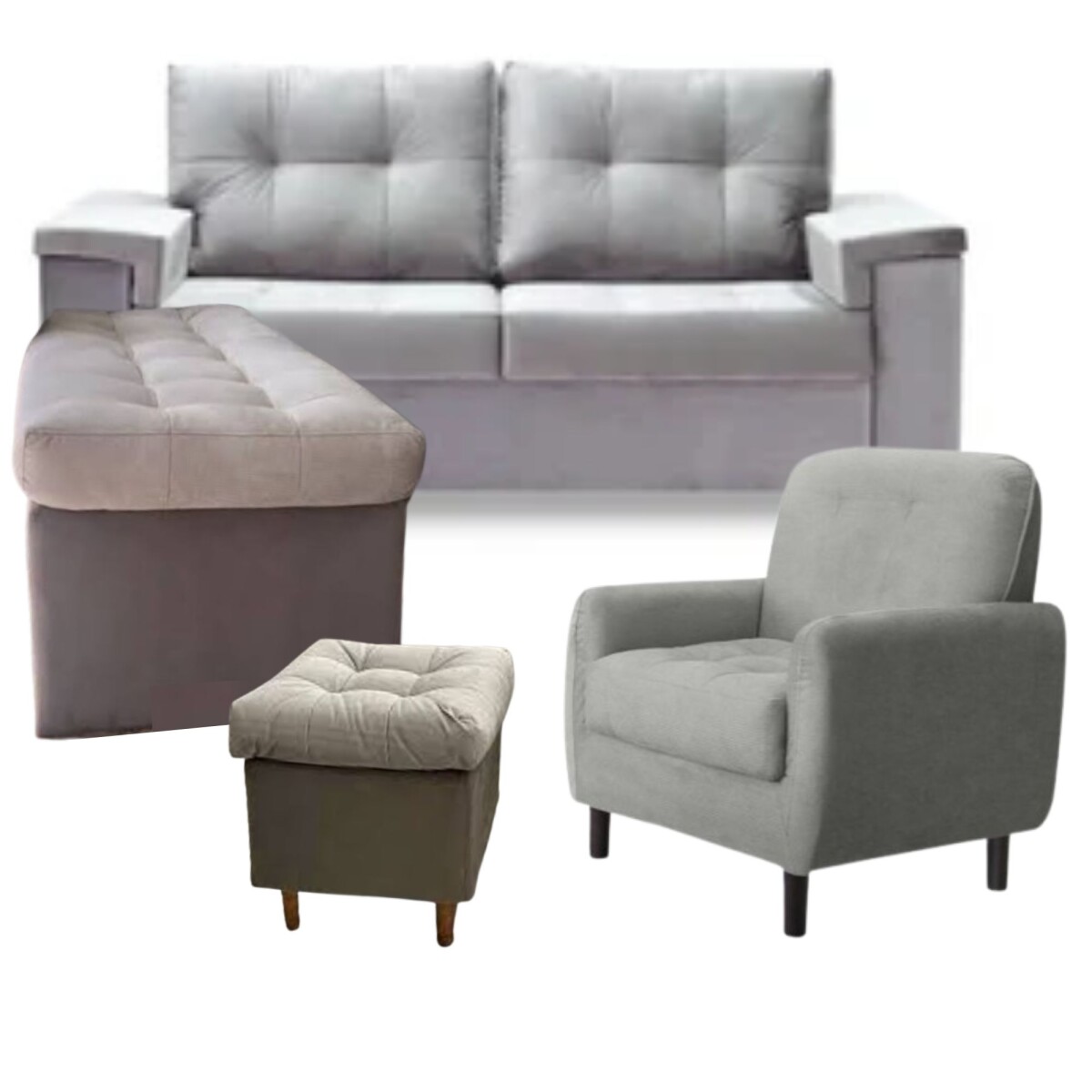 Sofa Ravena TCH Puff Poltrona Gris 