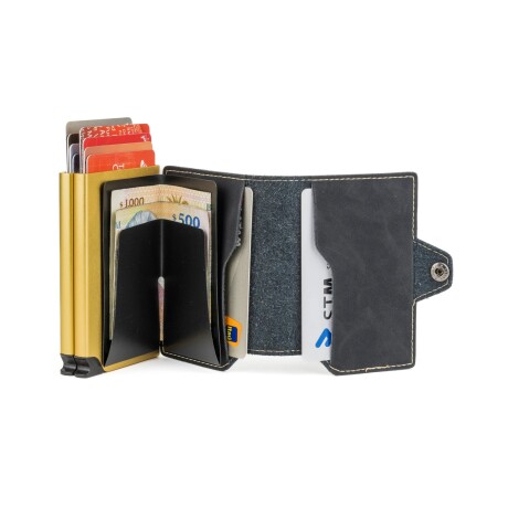 Billetera Baleine Double Kansas en Aluminio y Cuero con Protección RFID Golden Black