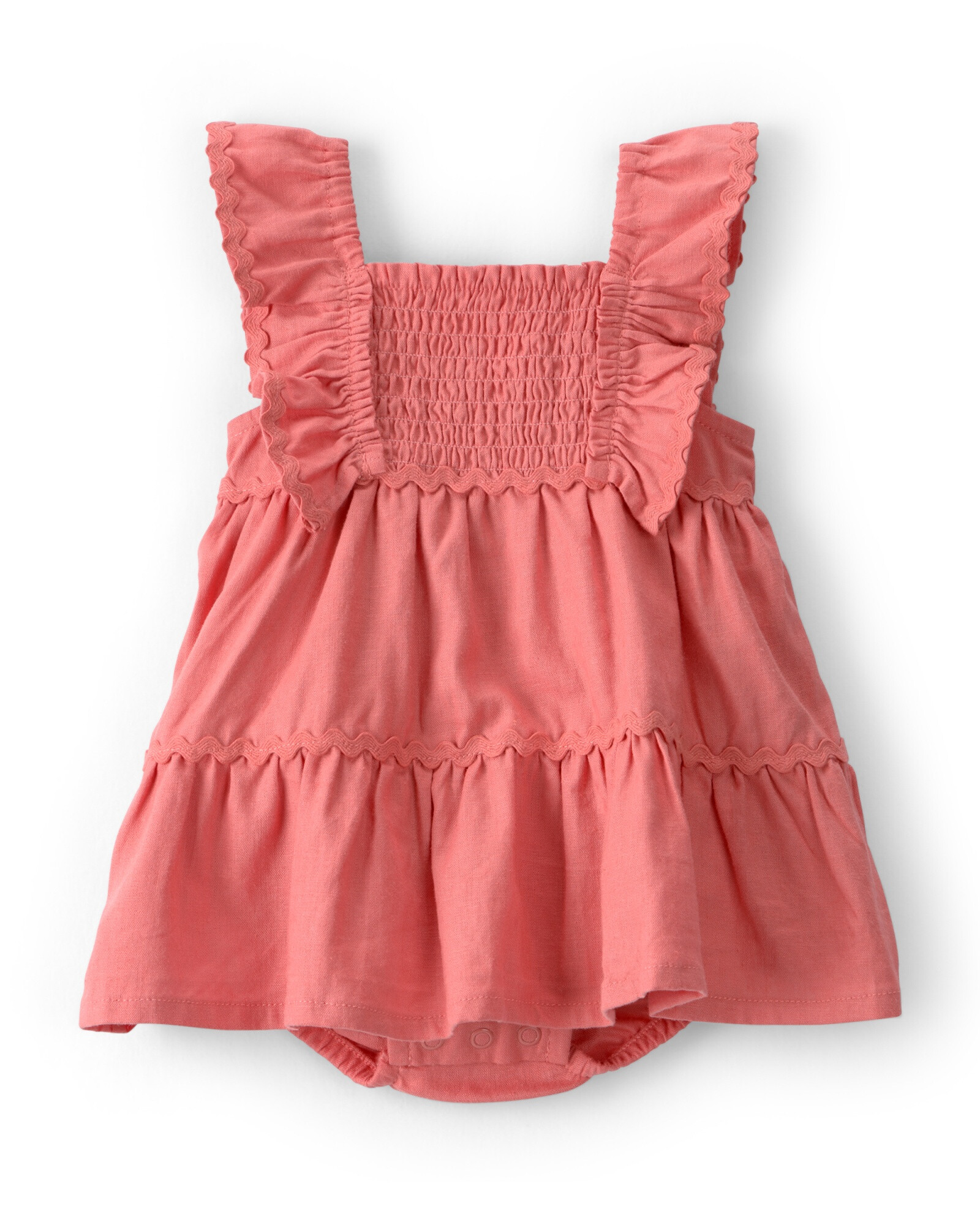 Vestido de lino, escalonado, con volados, color coral Sin color