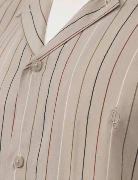 Camisa m/c rayada beige