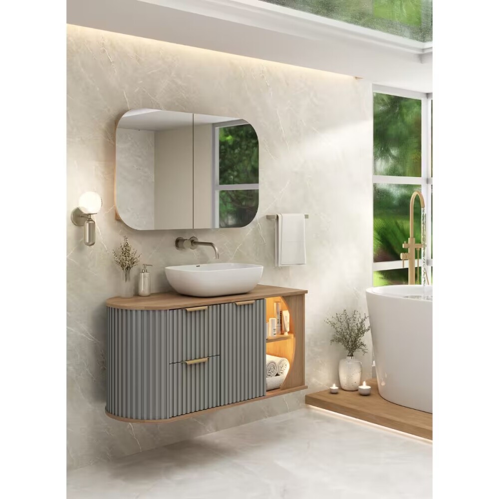 Mueble de baño suspendido Tereza Cristina 100 cm Catedral/Avellana con bacha Mueble De Baño Suspendido Tereza Cristina 100 Cm Catedral/avellana Con Bacha