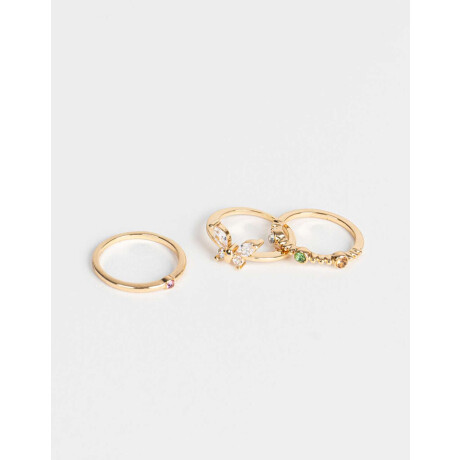 Set De Anillos Con Strass Dorado