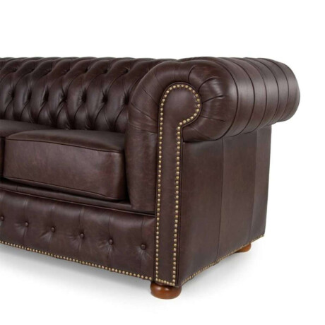 Sillon 100% Cuero 3 Cuerpos Chesterfield Caramelo