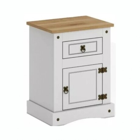 MEX034 MESA DE LUZ 1PTA 1 CAJON Mesa De Luz Línea Mexicana RUSTICO 1 Puerta 1 Cajón - Blanca