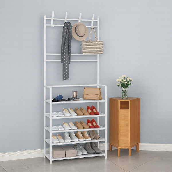 Perchero Organizador de Ropa y Zapatos Rack 6 Niveles Estantes y Ganchos IMBACK Color Blanco Perchero Organizador de Ropa y Zapatos Rack 6 Niveles Estantes y Ganchos IMBACK Color Blanco