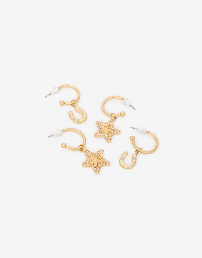 Aros Argollas Set Strass Set De Argollas Con Dijes - Dorado Oro Amarillo