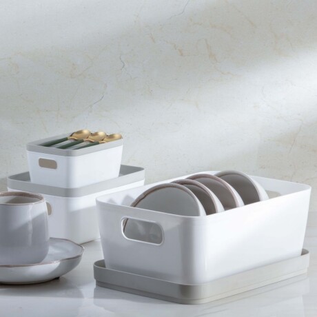 Cesto Organizador c/Tapa Idealle Canasto Plástico 41x32x17Cm Gris