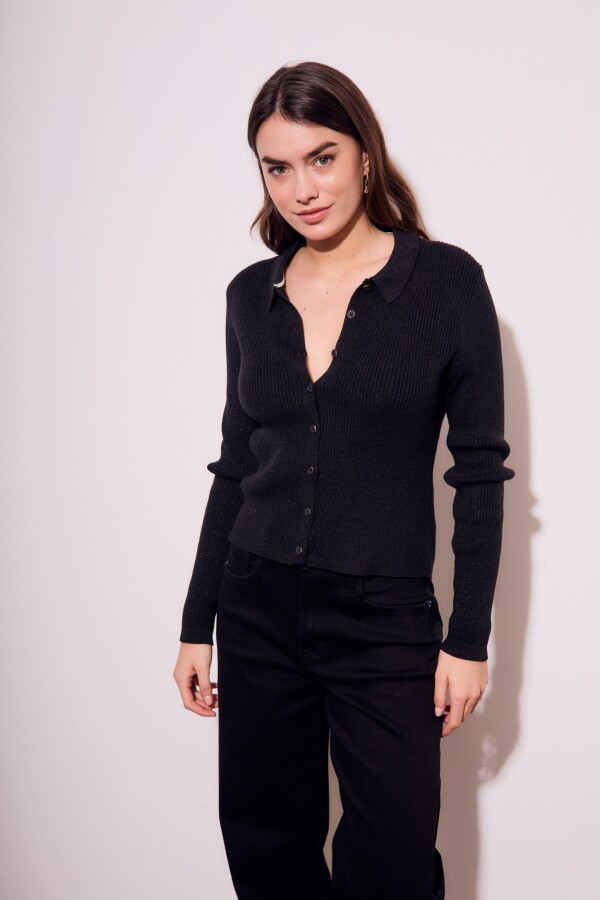 Cardigan Cuello Polo Negro