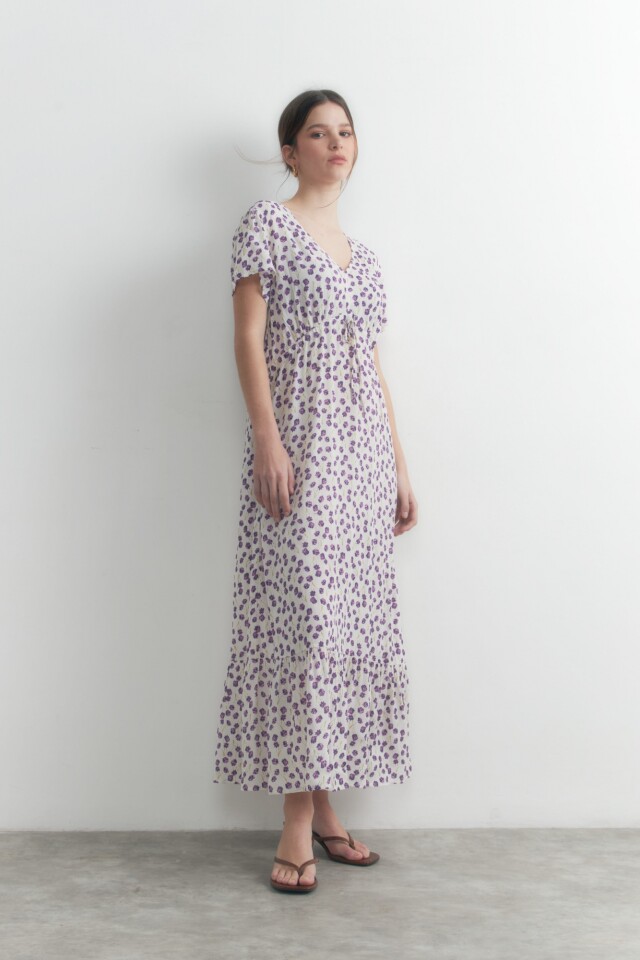 Maxi vestido estampado manga corta multicolor
