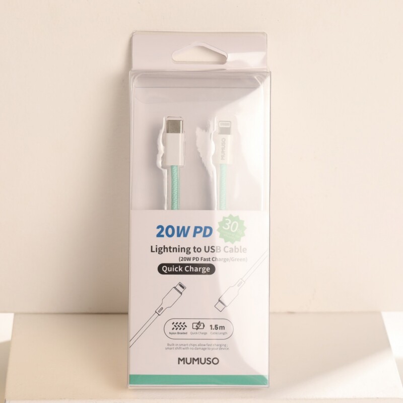 CABLE LIGHTNING A USB (20W PD CARGA RÁPIDA/VERDE) CABLE LIGHTNING A USB (20W PD CARGA RÁPIDA/VERDE)