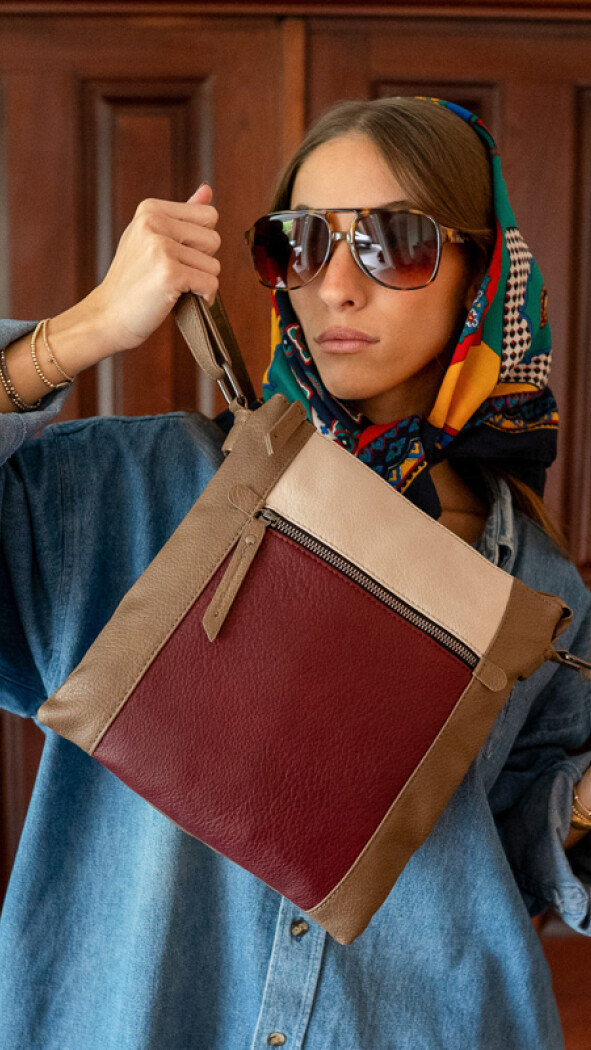 BANDOLERA TRIANA MARFIL BORDEAUX Y TOPO