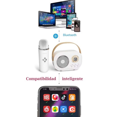 Parlante Vintage Bluetooth y Micrófono Inalámbrico Karaoke Beige